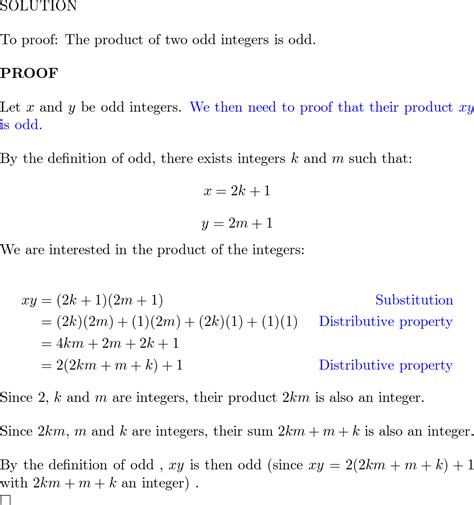 explain why the product of any two odd integers is odd.|prove alebraically that the product of two odd numbers .